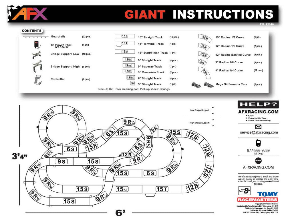 AFX Mega G+ Giant Raceway HO Slot Car Set w/Two Formula Cars (Mega G+) 22020 (ONLINE ORDER ONLY)