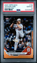 Graded 2025 Topps Now Jackson Jobe #192 Orange Foil /25 Rookie RC Baseball Card PSA 10 Gem Mint (ONLINE ORDER ONLY)