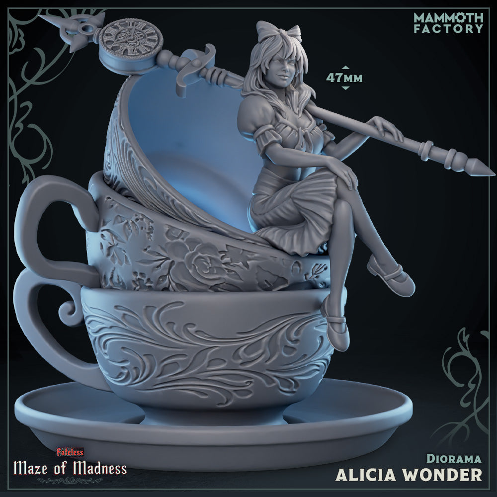 Alicia Wonder Diorama (Female Human Mage Sitting on Teacups) (Online Order Only)
