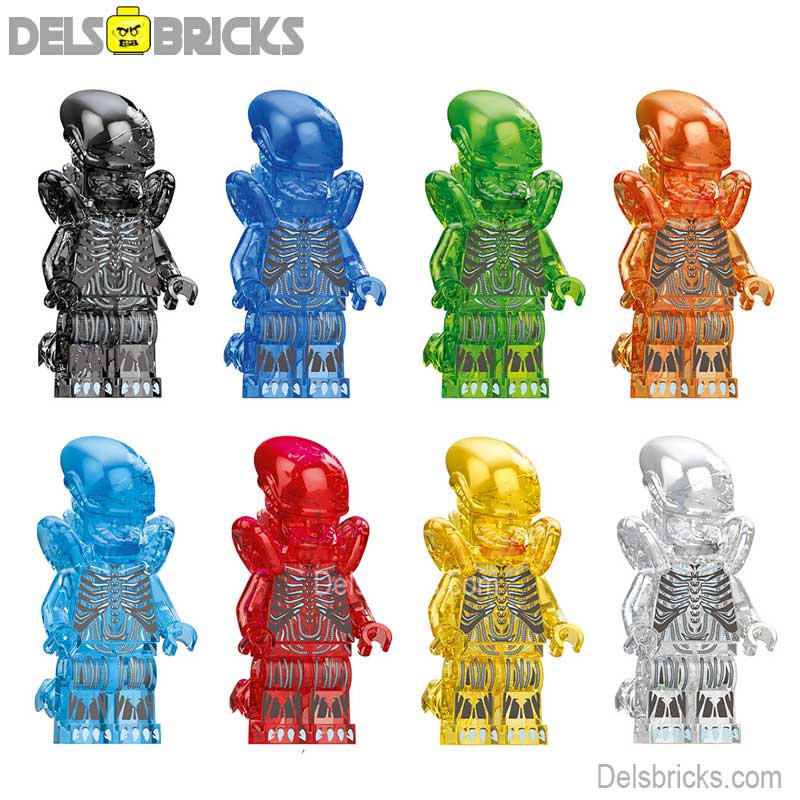 Aliens Xenomorph transparent set of 8 Lego custom Minifigures (ONLINE ORDER ONLY)