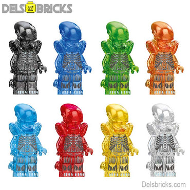 Aliens Xenomorph transparent set of 8 Lego custom Minifigures (ONLINE ORDER ONLY)