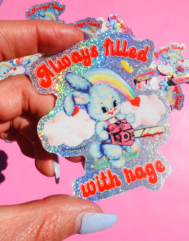 Always Filled with Rage Waterproof Vinyl Sticker – Holographic Funny Bunny Chainsaw Decal (Online Order Only)