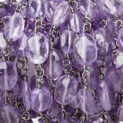 Amethyst faceted oval Black Gold plated Chain by the foot (ONLINE ORDER ONLY)