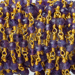 3mm Amethyst Faceted Rondelle Gold Plated Rosary Chain (ONLINE ORDER ONLY)