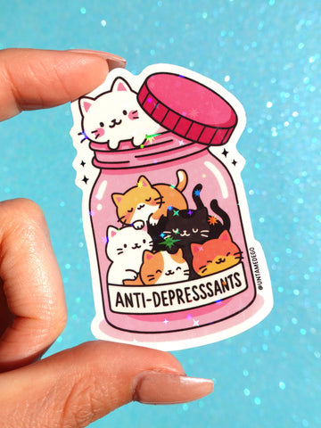 OOPSIE STICKER- Anti-Depressants Cats Sticker – Cute Kawaii Glitter Vinyl Sticker (ONLINE ORDER ONLY)