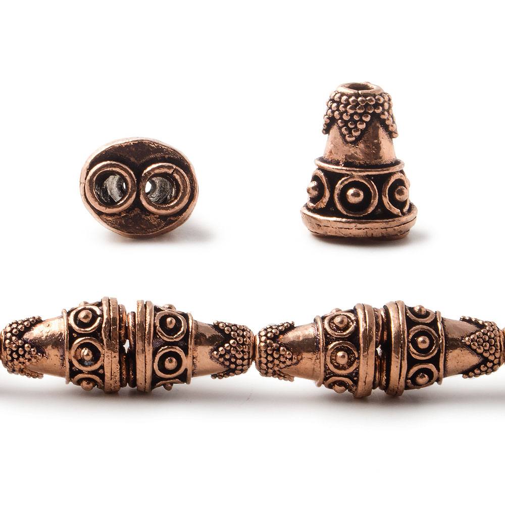 Antiqued Copper Cone Granulated Design With Geometric Pattern, 2-1 Connector 8 inch 14 pcs (ONLINE ORDER ONLY)