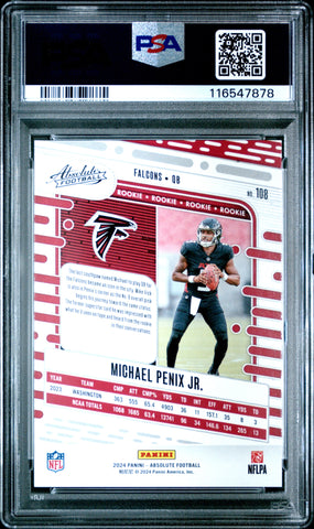 Graded 2024 Panini Absolute Michael Penix Jr #108 Red Squares Rookie RC Football Card PSA 10 Gem Mint (ONLINE ORDER ONLY)