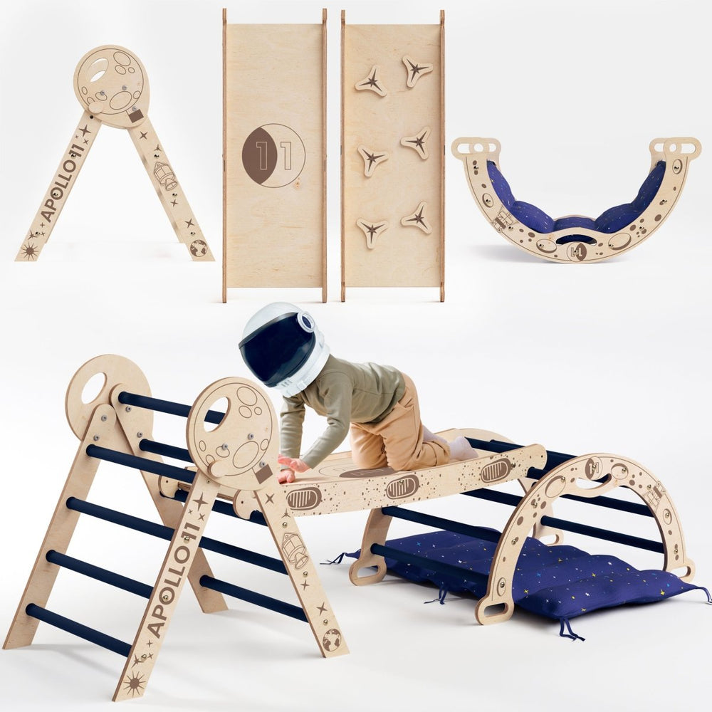 Apollo 4in1 Climbing Set:  Pikler Triangle, Arch, Slide Board, and Cushion for Little Toddlers Astronauts (1–3 Years) (ONLINE ORDER ONLY)