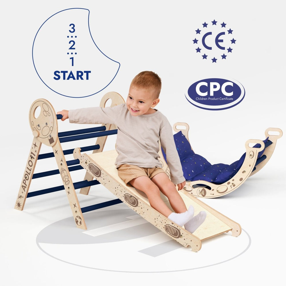 Apollo 4in1 Climbing Set:  Pikler Triangle, Arch, Slide Board, and Cushion for Little Toddlers Astronauts (1–3 Years) (ONLINE ORDER ONLY)