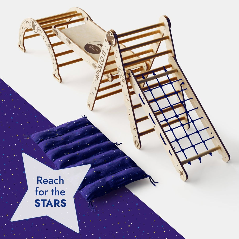 Apollo 5in1 Climbing Set:  Pikler Triangle, Net, Arch, Slide Board, and Cushion for Little Astronauts (ONLINE ORDER ONLY)