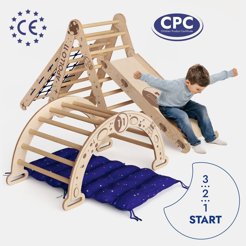 Apollo 5in1 Climbing Set:  Pikler Triangle, Net, Arch, Slide Board, and Cushion for Little Astronauts (ONLINE ORDER ONLY)