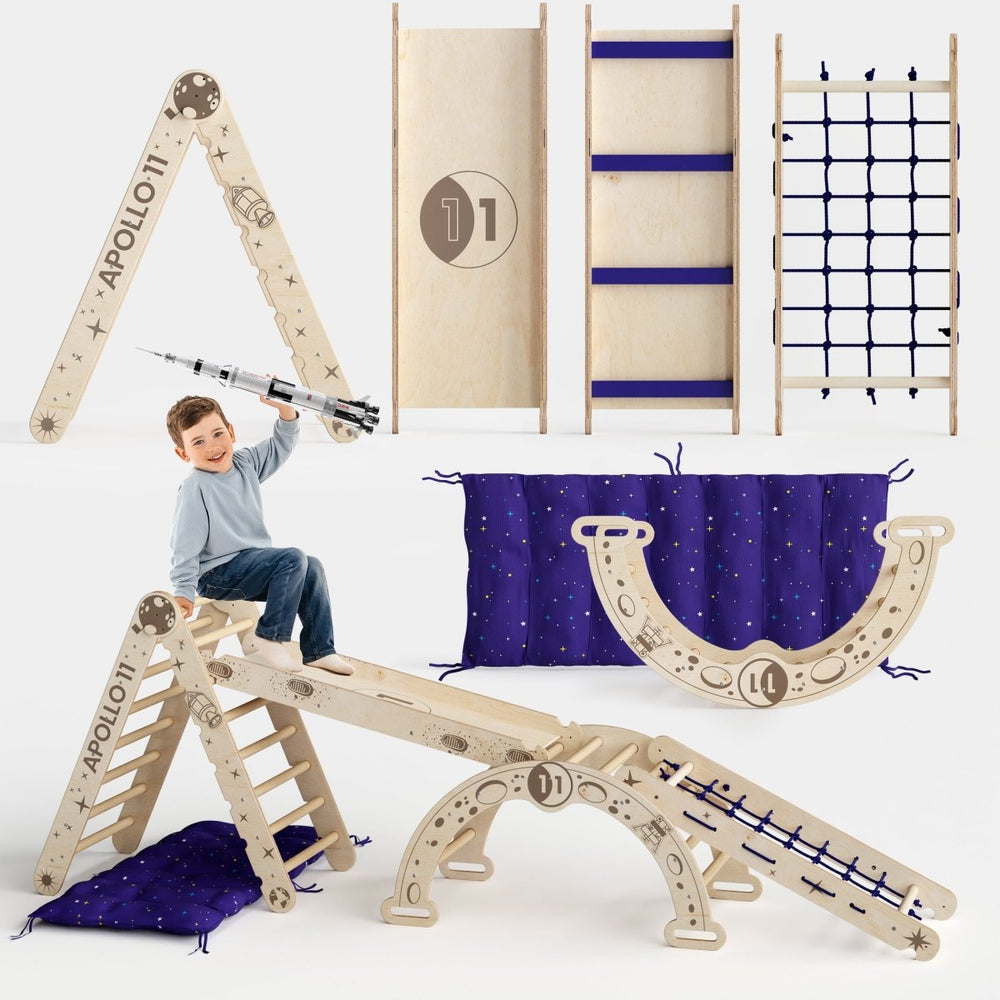 Apollo 5in1 Climbing Set:  Pikler Triangle, Net, Arch, Slide Board, and Cushion for Little Astronauts (ONLINE ORDER ONLY)