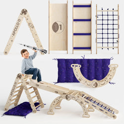 Apollo 5in1 Climbing Set:  Pikler Triangle, Net, Arch, Slide Board, and Cushion for Little Astronauts (ONLINE ORDER ONLY)