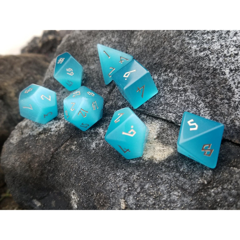 Aqua Blue Cat's Eye Stone Dice Set (ONLINE ORDER ONLY)