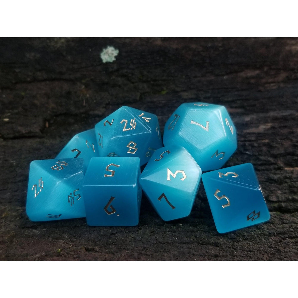 Aqua Blue Cat's Eye Stone Dice Set (ONLINE ORDER ONLY)