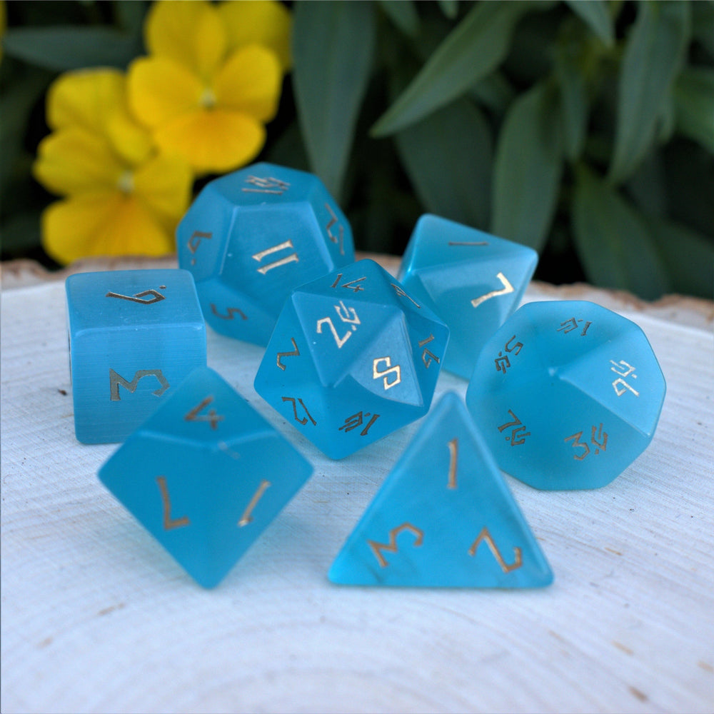 Aqua Blue Cat's Eye Stone Dice Set (ONLINE ORDER ONLY)