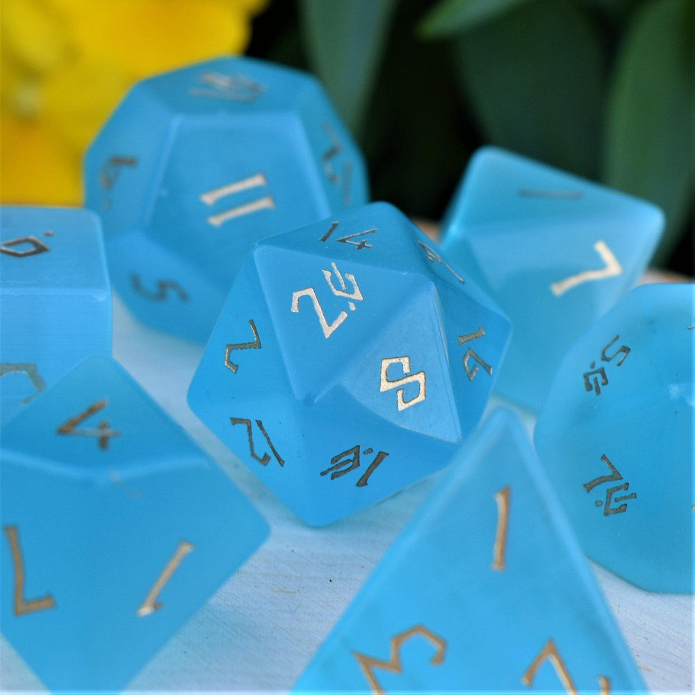 Aqua Blue Cat's Eye Stone Dice Set (ONLINE ORDER ONLY)