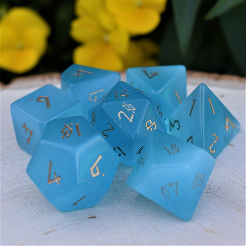Aqua Blue Cat's Eye Stone Dice Set (ONLINE ORDER ONLY)