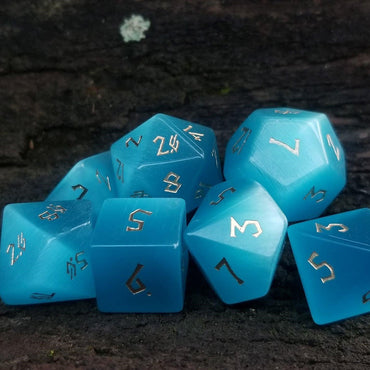 Aqua Blue Cat's Eye Stone Dice Set (ONLINE ORDER ONLY)