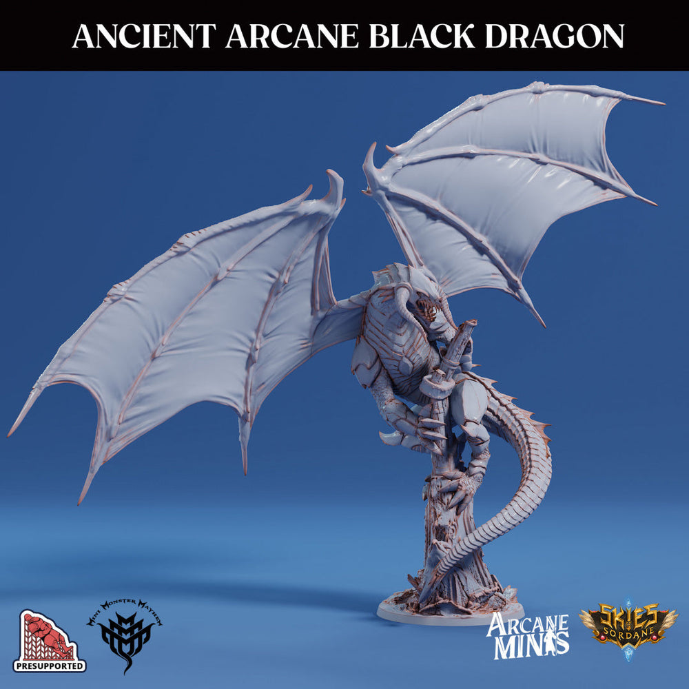 3D Printed Sordane Publishing Anicent Black Arcane Dragon 28 32mm D&D (Online Only)