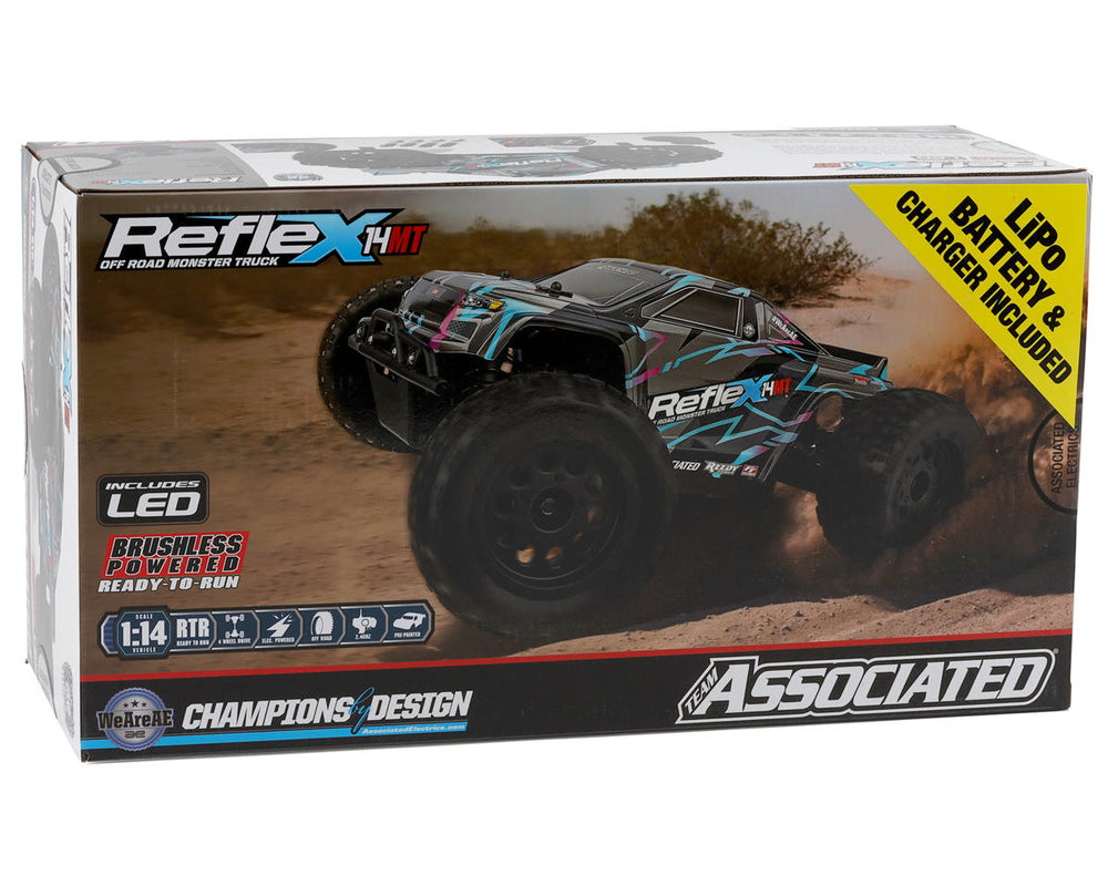 Team Associated Reflex 14MT 1/14 RTR 4WD Brushless Mini Monster Truck Combo (Blue/Purple) w/2.4GHz Radio, Battery & Charger 20190C (ONLINE ORDER ONLY)