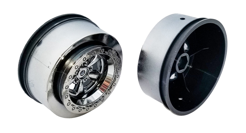 Team Associated Drag Rear Wheels 2.2 in / 3.0 in 12mm Hex Black Chrome (ONLINE ORDER ONLY)