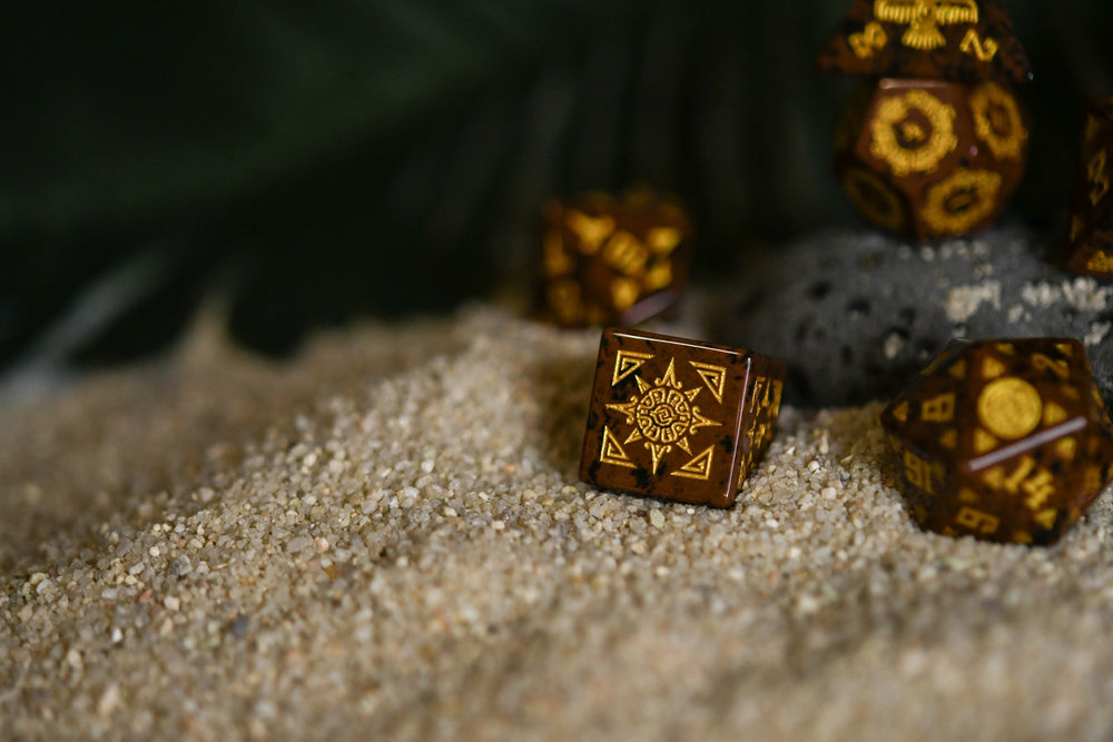 Aztec Mahogany Obsidian Stone Dice Set - Dice Around the World Collection (ONLINE ORDER ONLY)