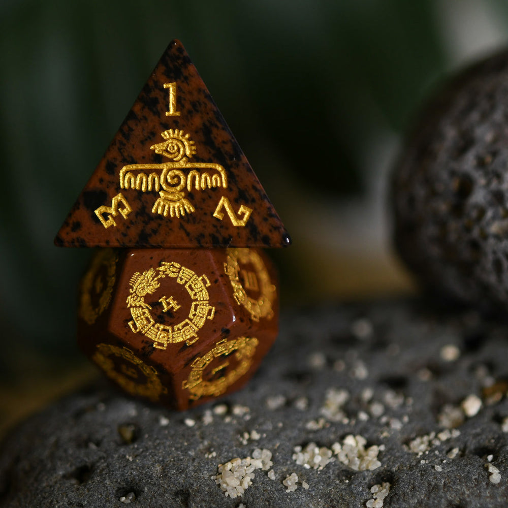 Aztec Mahogany Obsidian Stone Dice Set - Dice Around the World Collection (ONLINE ORDER ONLY)