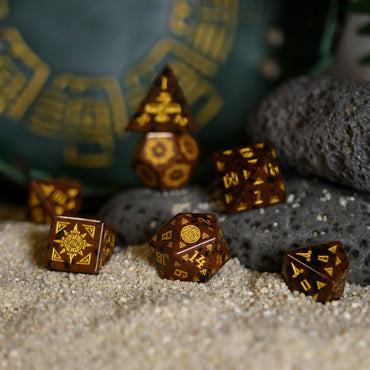 Aztec Mahogany Obsidian Stone Dice Set - Dice Around the World Collection (ONLINE ORDER ONLY)