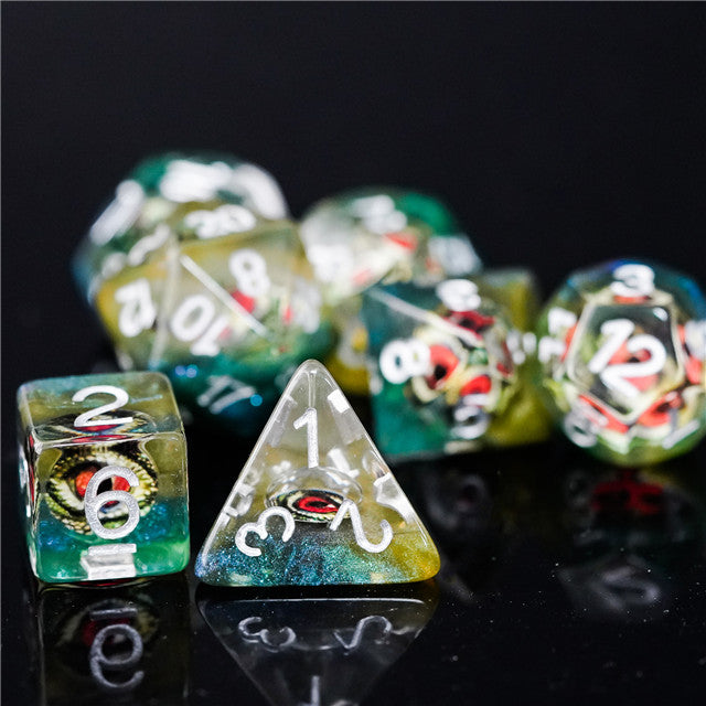 Reptile Green Demon Eye Dragon Eye Dice 7-Dice Set Resin Dungeons and Dragons Dice (Online Only)
