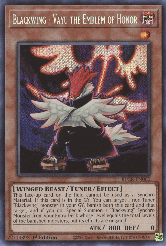 Blackwing - Vayu the Emblem of Honor [BLCR-EN060] Secret Rare (ONLINE ORDER ONLY)