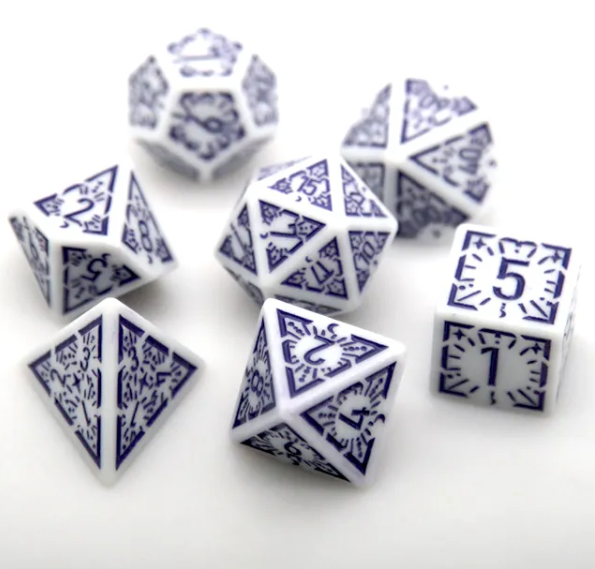 Arcane Amethyst Polyhedral Dice Set | 7-Dice White & Purple (Online Only)