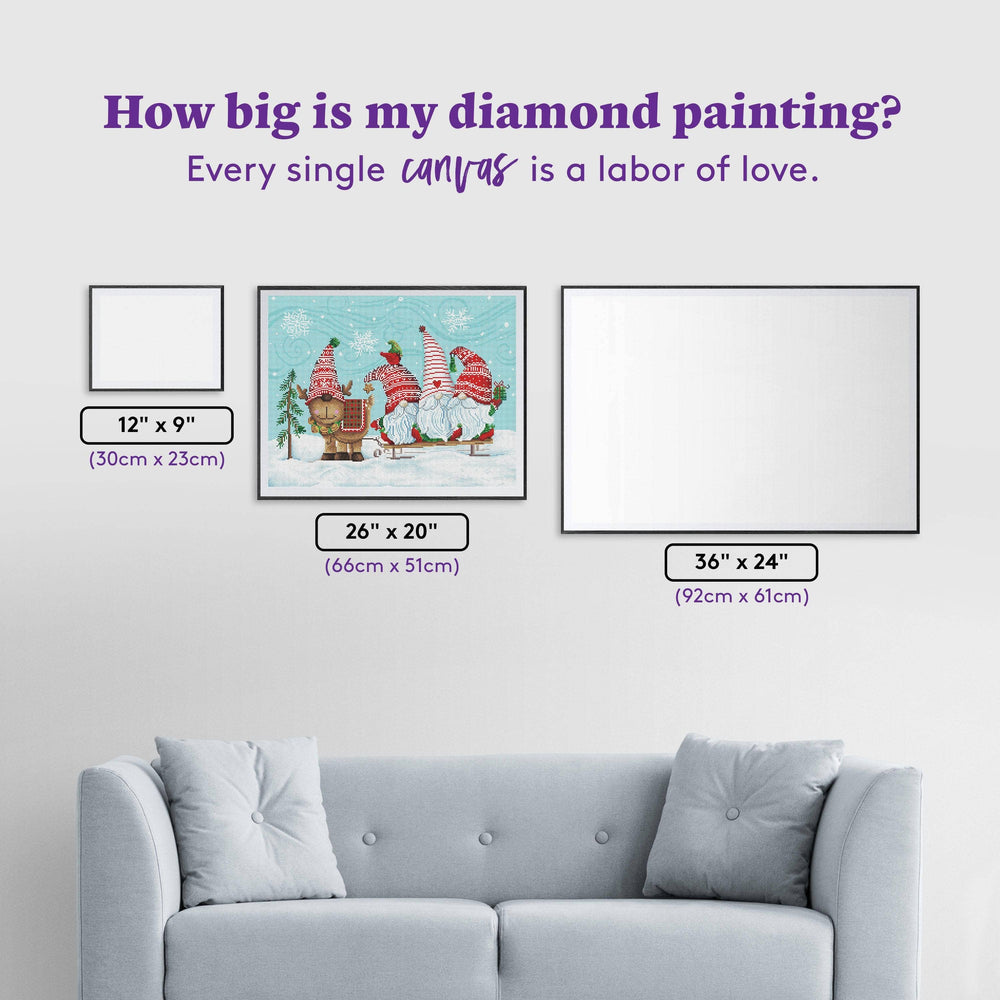 Diamond Art Club – Elf Gnome Trio with Reindeer Diamond Painting (Round Drill, 26" x 20") (ONLINE ORDER ONLY)