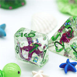 Green w/Purple Starfish Dice 7-Dice Set Resin Dungeons and Dragons Dice (Online Only)