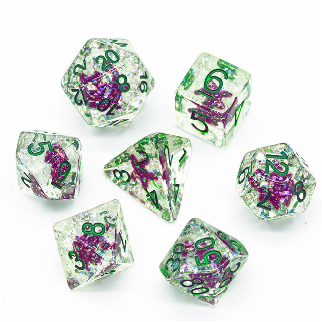 Green w/Purple Starfish Dice 7-Dice Set Resin Dungeons and Dragons Dice (Online Only)