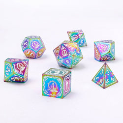Wizard Solid Metal Polyhedral Dice Set - Rainbow with White (ONLINE ORDER ONLY)
