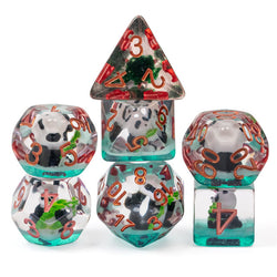 Bamboo Panda on Blue Glitter 7-Dice Set w/Copper Numbers Dnd Dice Set (Online Only)