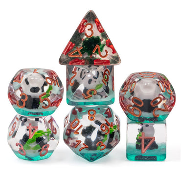 Bamboo Panda on Blue Glitter 7-Dice Set w/Copper Numbers Dnd Dice Set (Online Only)
