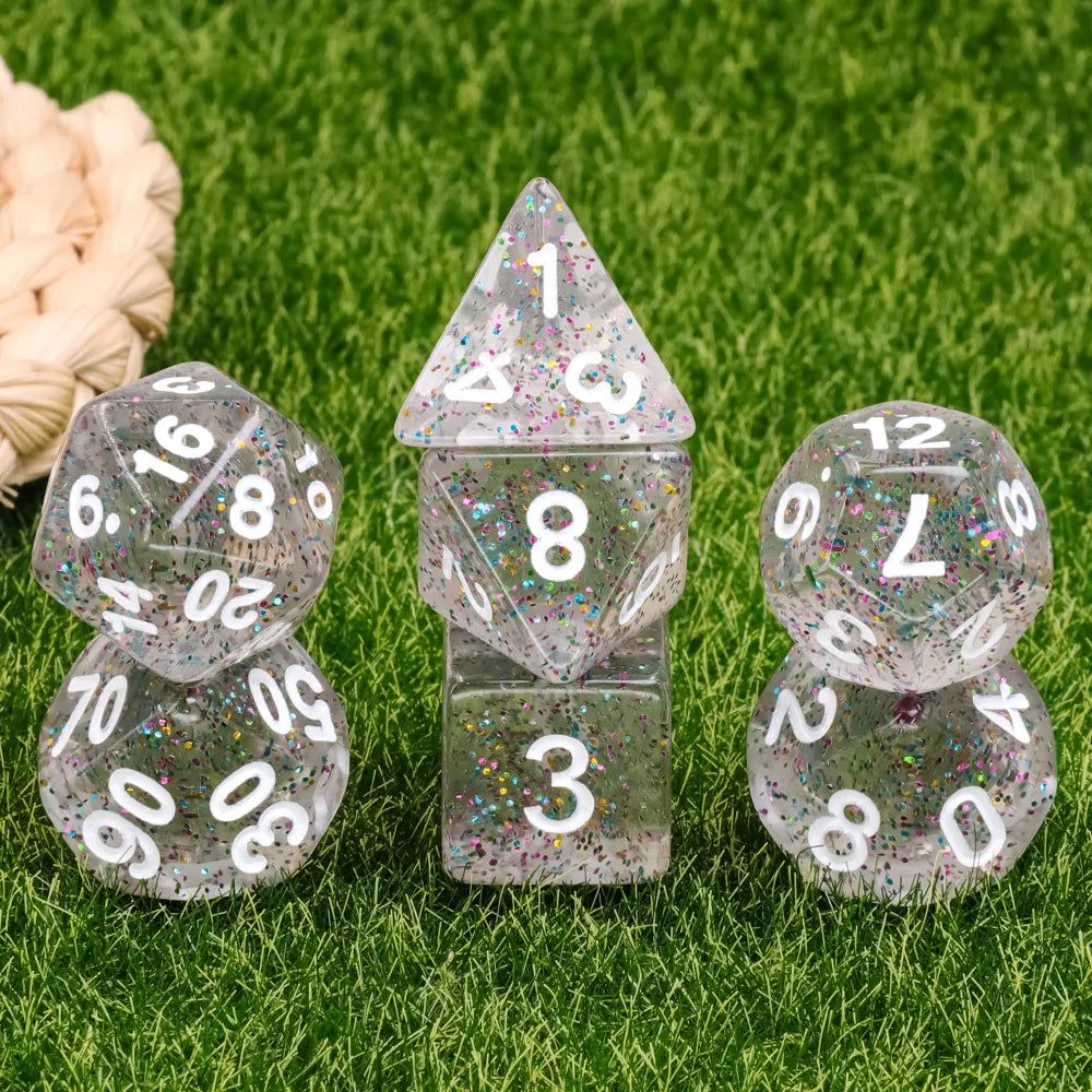 Kindergarten Garland Glitter 7-Dice Set w/White Numbers Dnd Dice Set (Online Only)