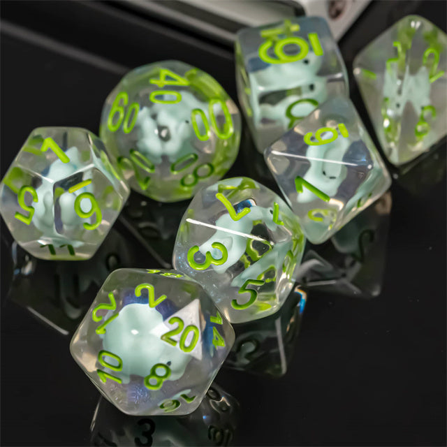 Dinosaur on Glitter 7-Dice Set w/Green Numbers Dnd Dice Set (Online Only)