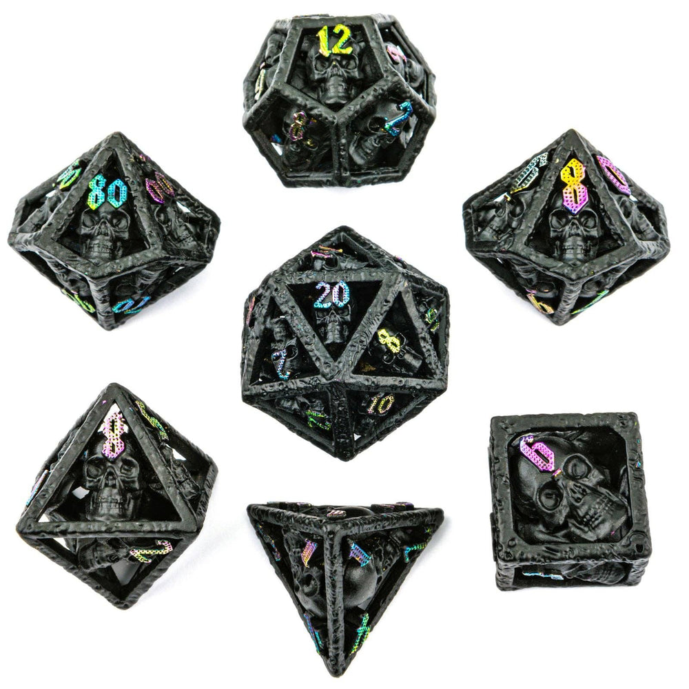 Skull's Grin Hollow Metal Dice Set - Black with Chromatic (ONLINE ORDER ONLY)