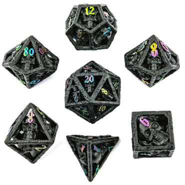 Skull's Grin Hollow Metal Dice Set - Black with Chromatic (ONLINE ORDER ONLY)