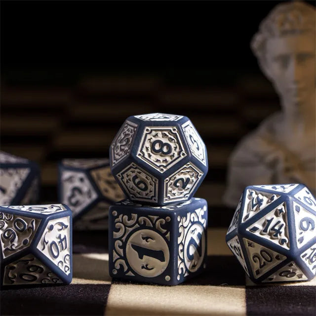 Grey with White Irregular Pattern Fill: 7-Piece Acrylic Dice Set (Online Only)