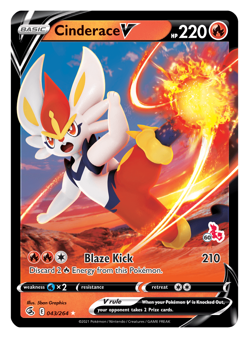 Cinderace V (043/264) (Cinderace Stamp #60) [Battle Academy 2022] (Online Only)