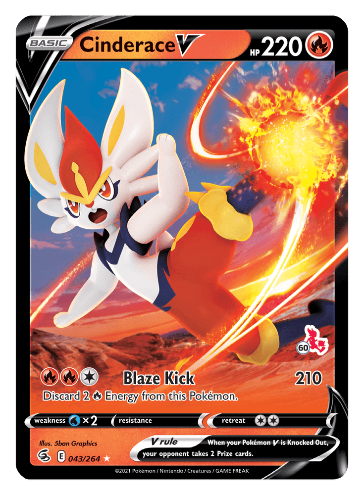 Cinderace V (043/264) (Cinderace Stamp #60) [Battle Academy 2022] (Online Only)