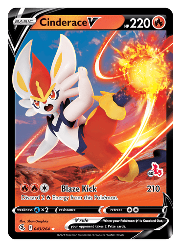 Cinderace V (043/264) (Cinderace Stamp #60) [Battle Academy 2022] (Online Only)