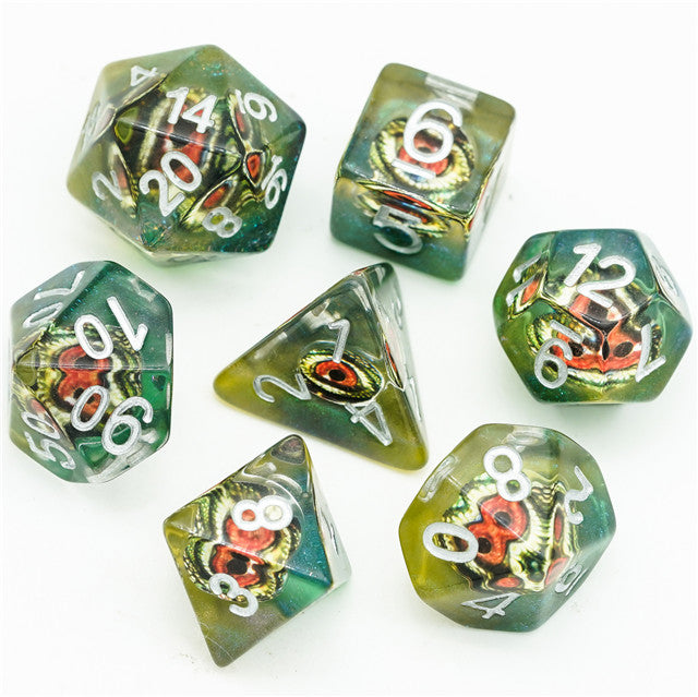 Reptile Green Demon Eye Dragon Eye Dice 7-Dice Set Resin Dungeons and Dragons Dice (Online Only)