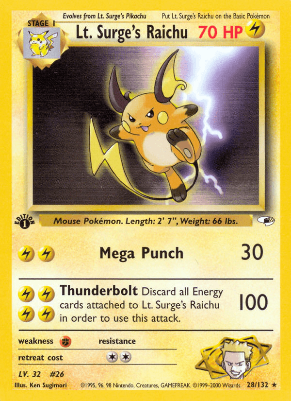 Lt. Surge's Raichu (28/132) [Gym Heroes 1st Edition] (Online Only)
