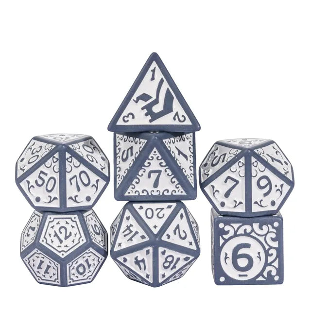 Grey with White Irregular Pattern Fill: 7-Piece Acrylic Dice Set (Online Only)