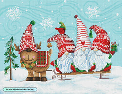 Diamond Art Club – Elf Gnome Trio with Reindeer Diamond Painting (Round Drill, 26" x 20") (ONLINE ORDER ONLY)